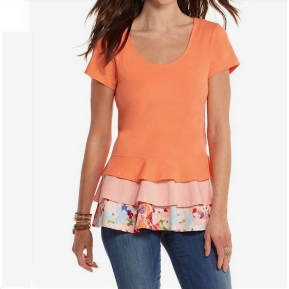 NWT Matilda Jane Happy & Free Dream Puff Peplum Tunic Top Sz Large Peach